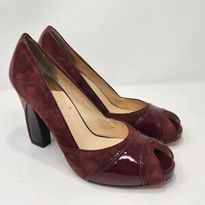 Cole Haan Women Dalya Air Pump Wine Suede Leather Heels Size 10.5 B Peep Toe